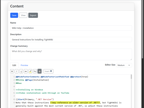 TightWiki Screenshot